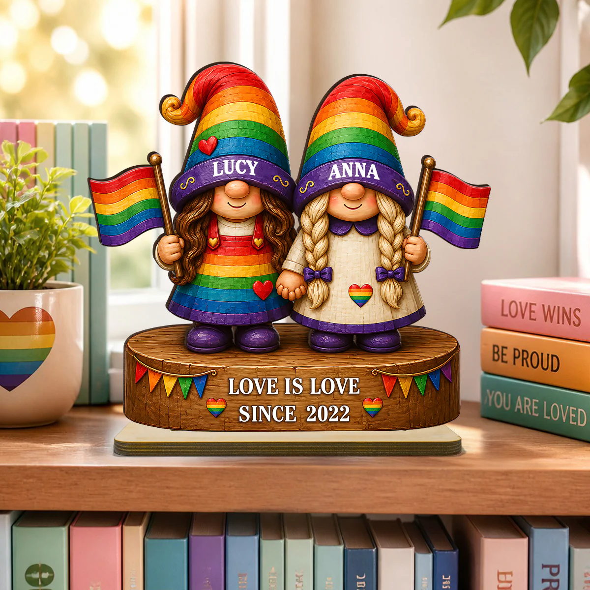 Love Is Love Rainbow Gnome Couple - Personalized 2-Layered Wooden Plaque - Gift For Couple, Happy Pride Month - Image 4