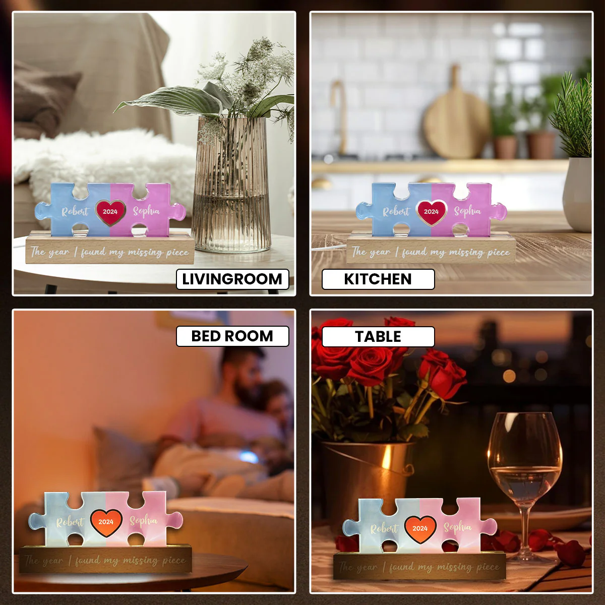 Love Is The Piece That Holds Us Together Couple Name Puzzle LED Night Light, Personalized Romantic Home Bedroom Decor For Couples, Gifts For Her, For Him - Image 3