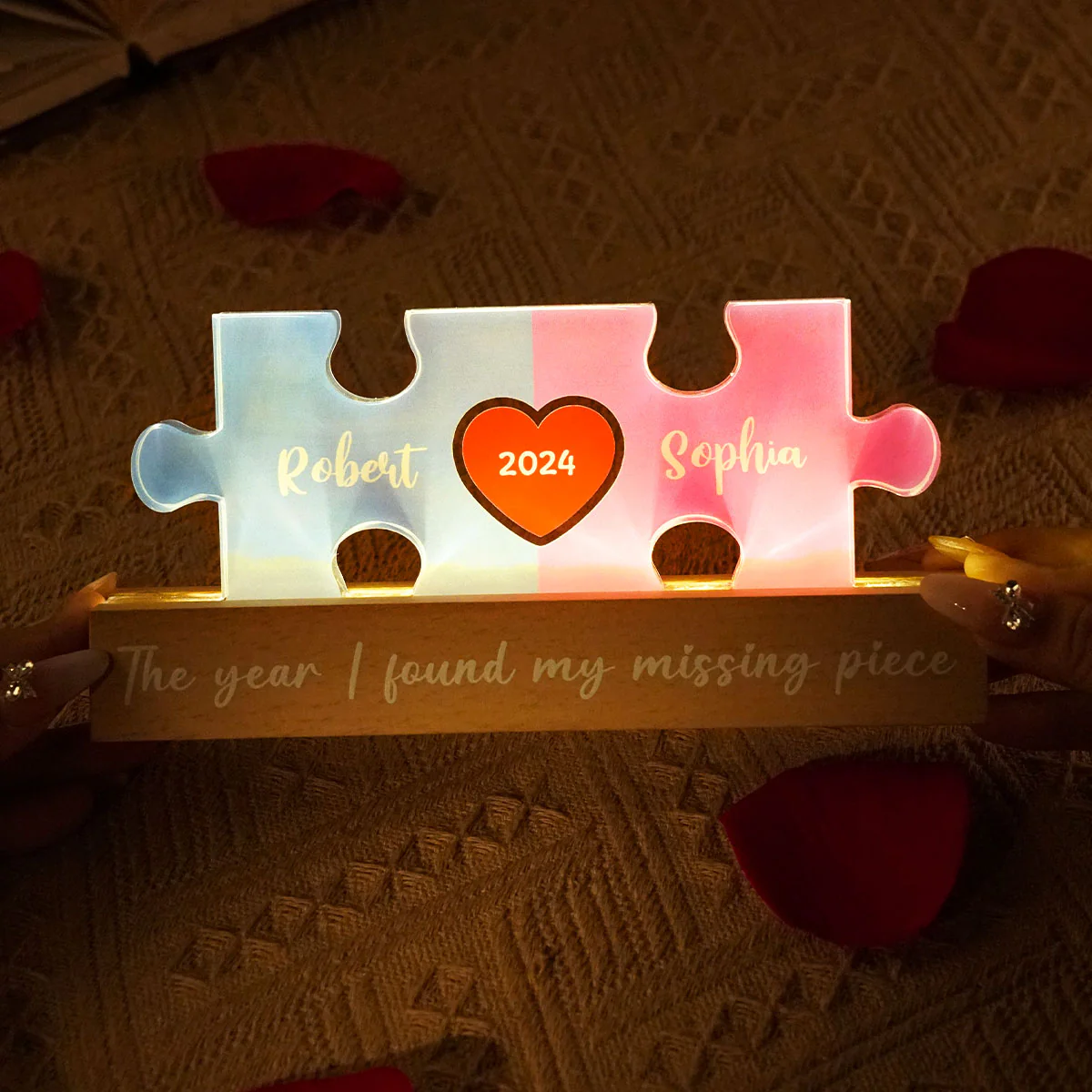 Love Is The Piece That Holds Us Together Couple Name Puzzle LED Night Light, Personalized Romantic Home Bedroom Decor For Couples, Gifts For Her, For Him - Image 6