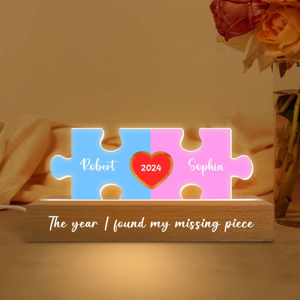 Love Is The Piece That Holds Us Together Couple Name Puzzle LED Night Light, Personalized Romantic Home Bedroom Decor For Couples, Gifts For Her, For Him - Image 9