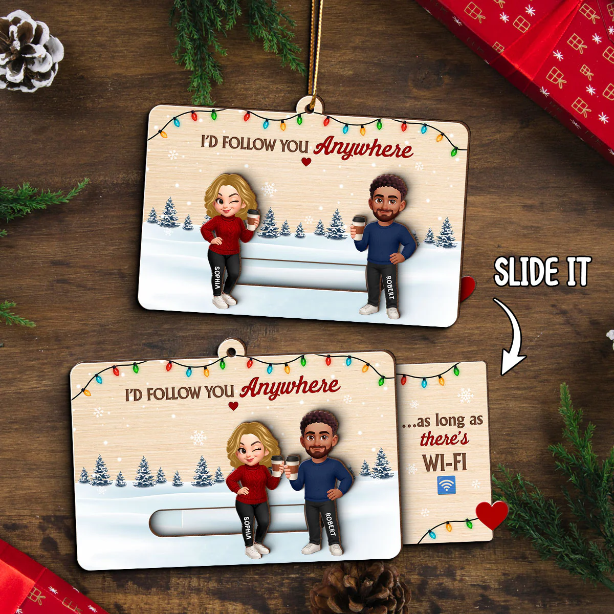 Love & Laughs Couple Hidden Messages - Personalized Slider Ornament - Christmas Gift Anniversary Gift For Couples - Image 2