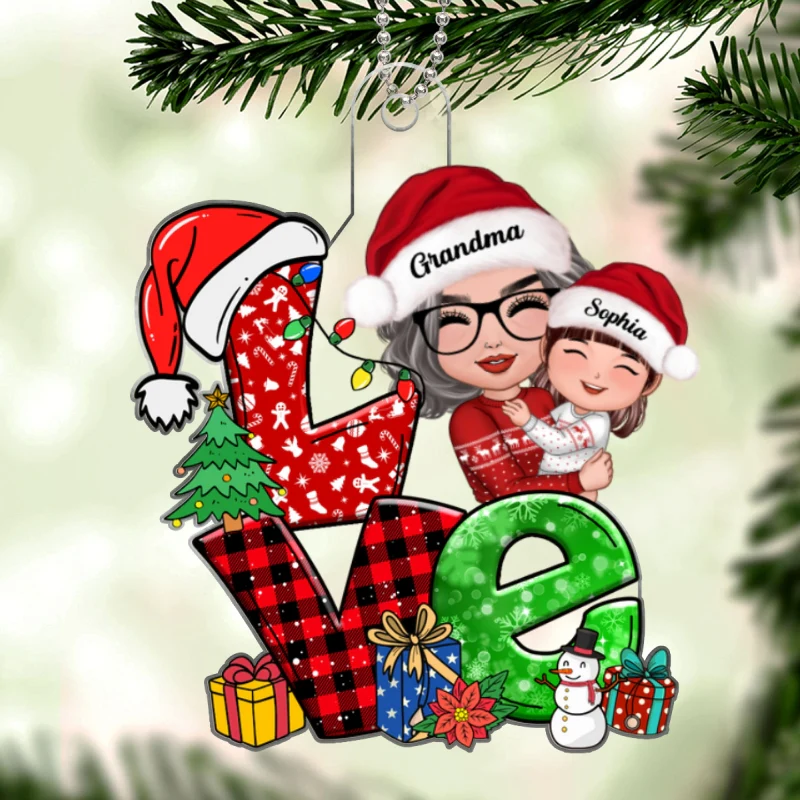 Love Letter Grandma Hugging Grandkid Personalized Acrylic Ornament - Image 5