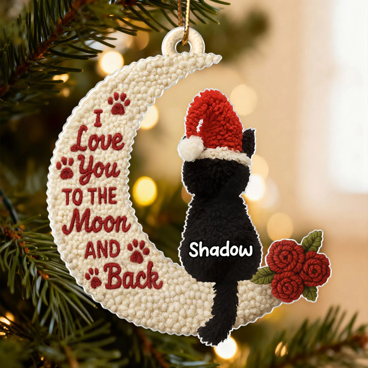 Love My Cats to the Moon and Back Latch Hook Yarn Faux - Personalized Acrylic Ornament - Christmas Gift for Cat Lovers - Image 3
