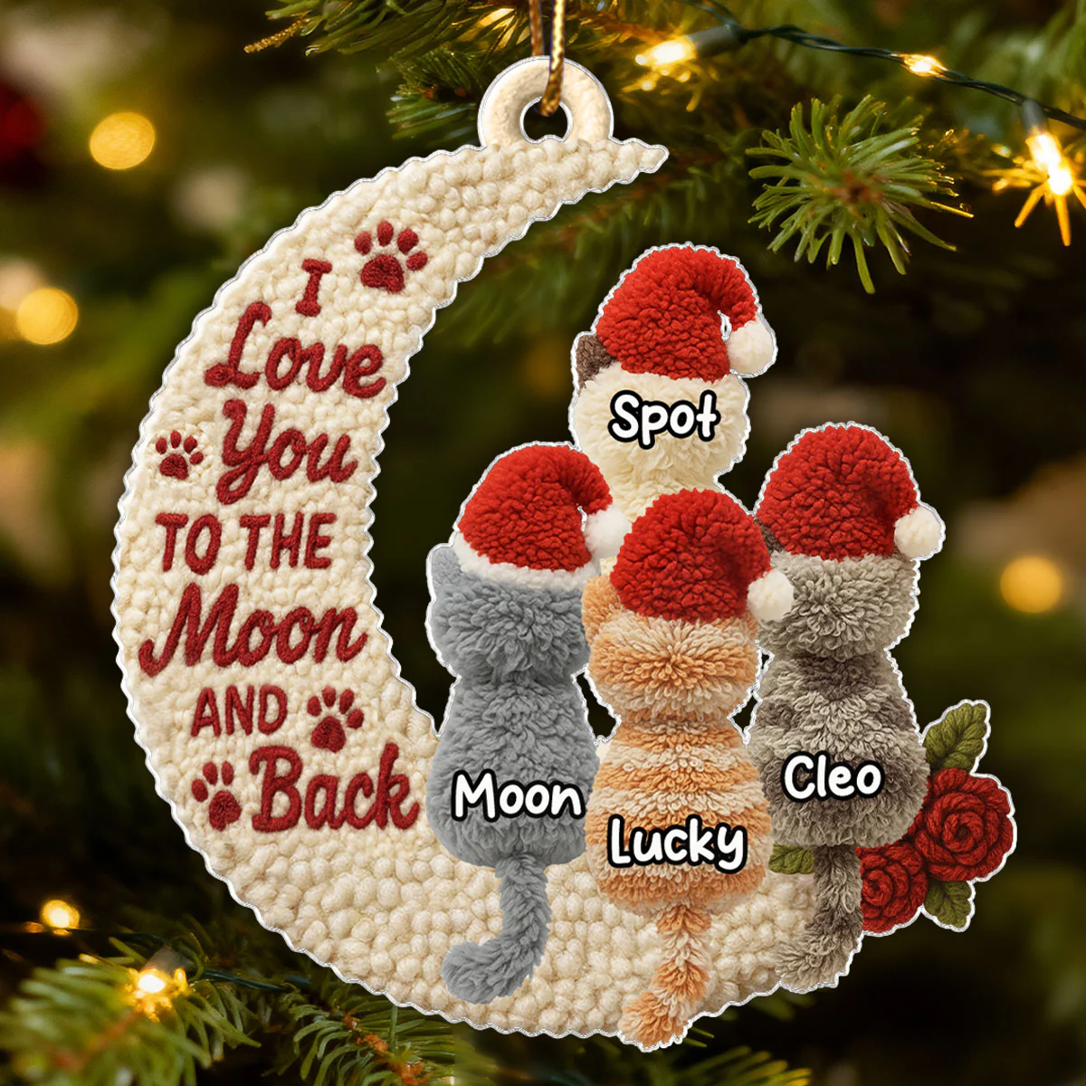 Love My Cats to the Moon and Back Latch Hook Yarn Faux - Personalized Acrylic Ornament - Christmas Gift for Cat Lovers - Image 4