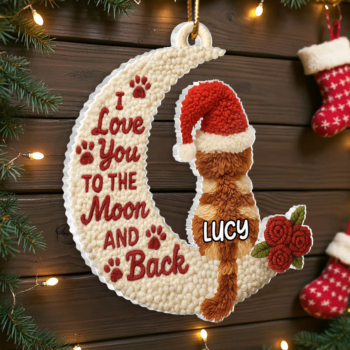 Love My Cats to the Moon and Back Latch Hook Yarn Faux - Personalized Acrylic Ornament - Christmas Gift for Cat Lovers - Image 5