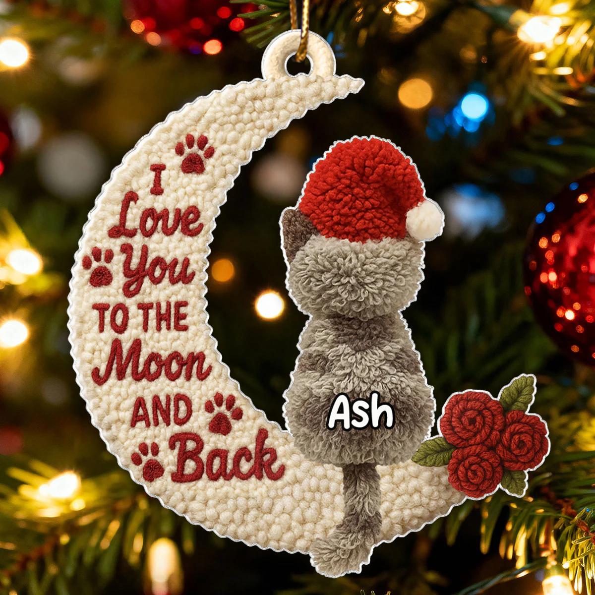 Love My Cats to the Moon and Back Latch Hook Yarn Faux - Personalized Acrylic Ornament - Christmas Gift for Cat Lovers - Image 6