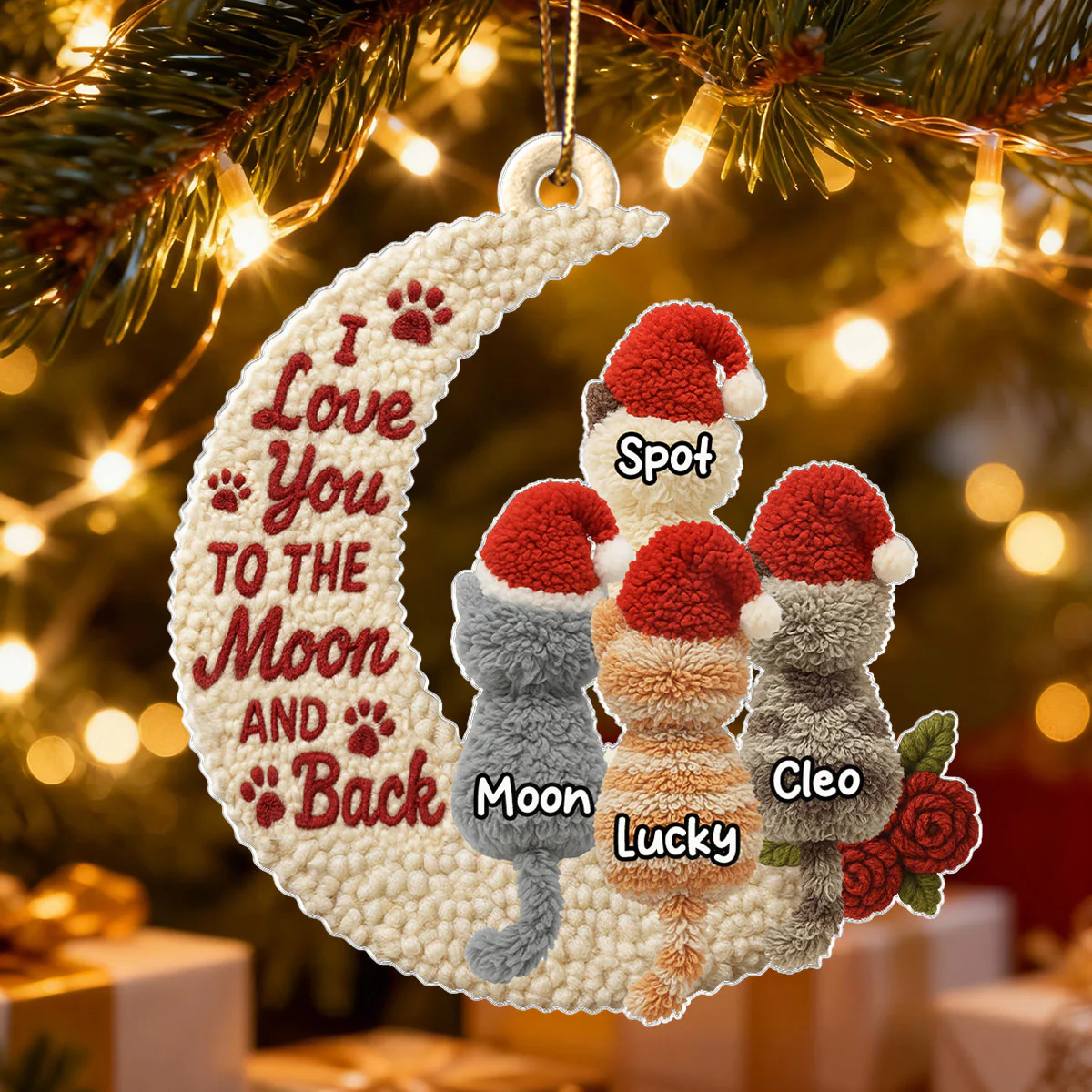 Love My Cats to the Moon and Back Latch Hook Yarn Faux - Personalized Acrylic Ornament - Christmas Gift for Cat Lovers - Image 7