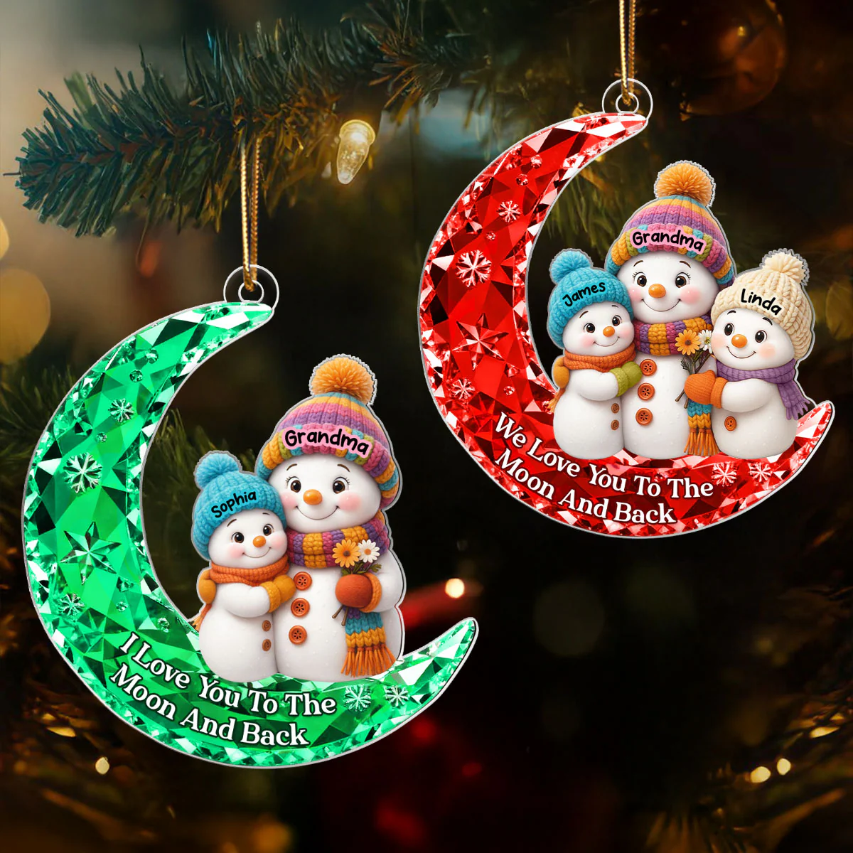 Love my Grandkid to the Moon and Back 3D Crystal Effect - Personalized Acrylic Ornament - Christmas Gift for Grandma, Grandkids - Image 8