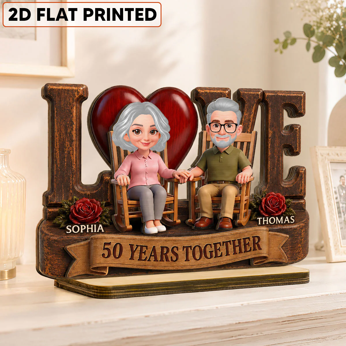 Love Old Couple Anniversary Gift - Personalized 2-Layered Wooden Plaque - Wedding Year Decor - Image 2