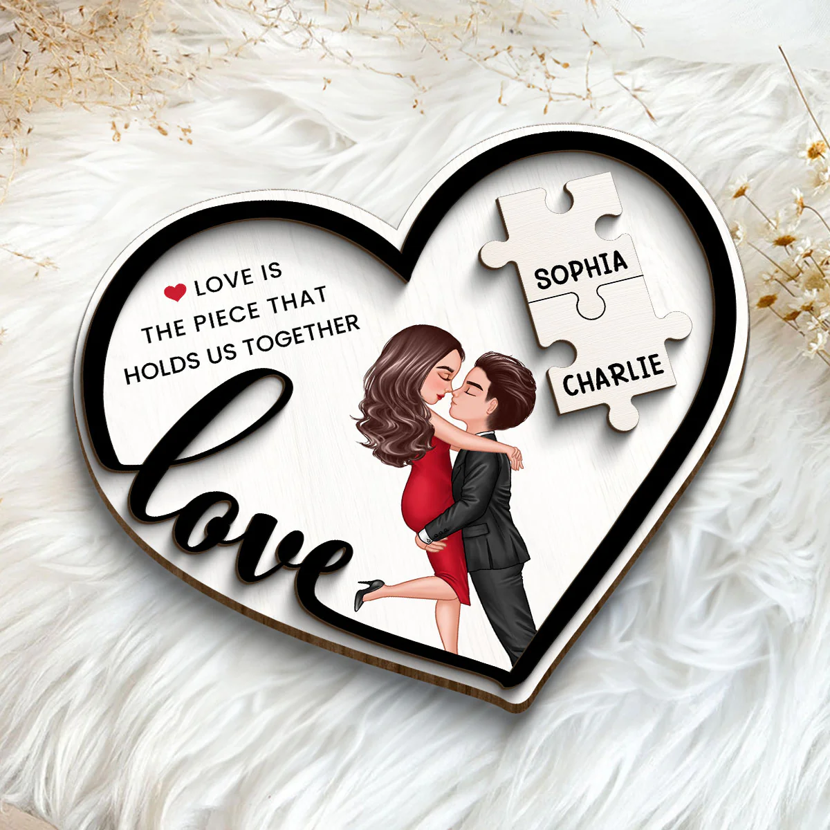 Love Piece Holds Us Together Couple Kissing Personalized 2-layer Wooden Plaque, Valentine‘s Day Gift For Him, For Her - Image 5