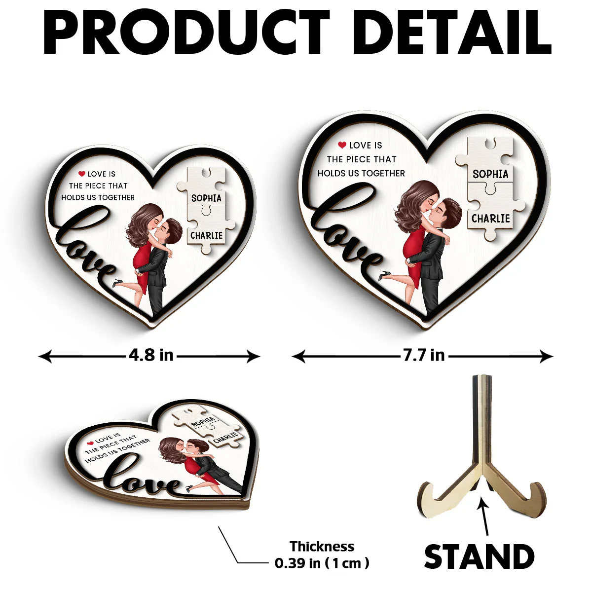 Love Piece Holds Us Together Couple Kissing Personalized 2-layer Wooden Plaque, Valentine‘s Day Gift For Him, For Her - Image 6