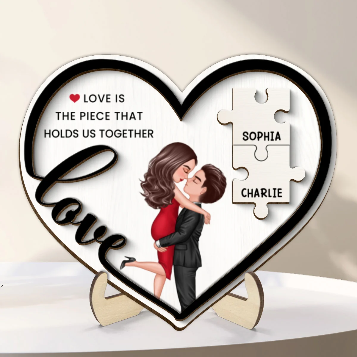 Love Piece Holds Us Together Couple Kissing Personalized 2-layer Wooden Plaque, Valentine‘s Day Gift For Him, For Her - Image 8