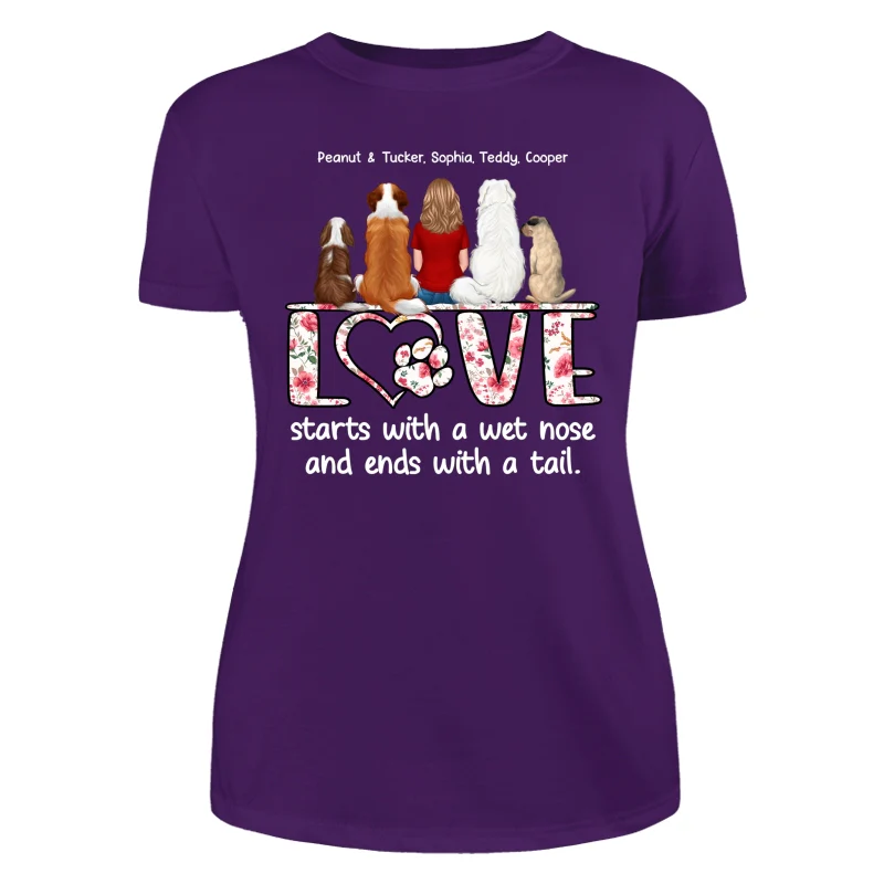 Love Start With A Wet Nose Back View Woman & Dog Personalized Shirt - Image 11