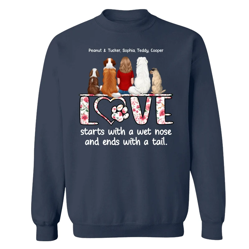Love Start With A Wet Nose Back View Woman & Dog Personalized Shirt - Image 16