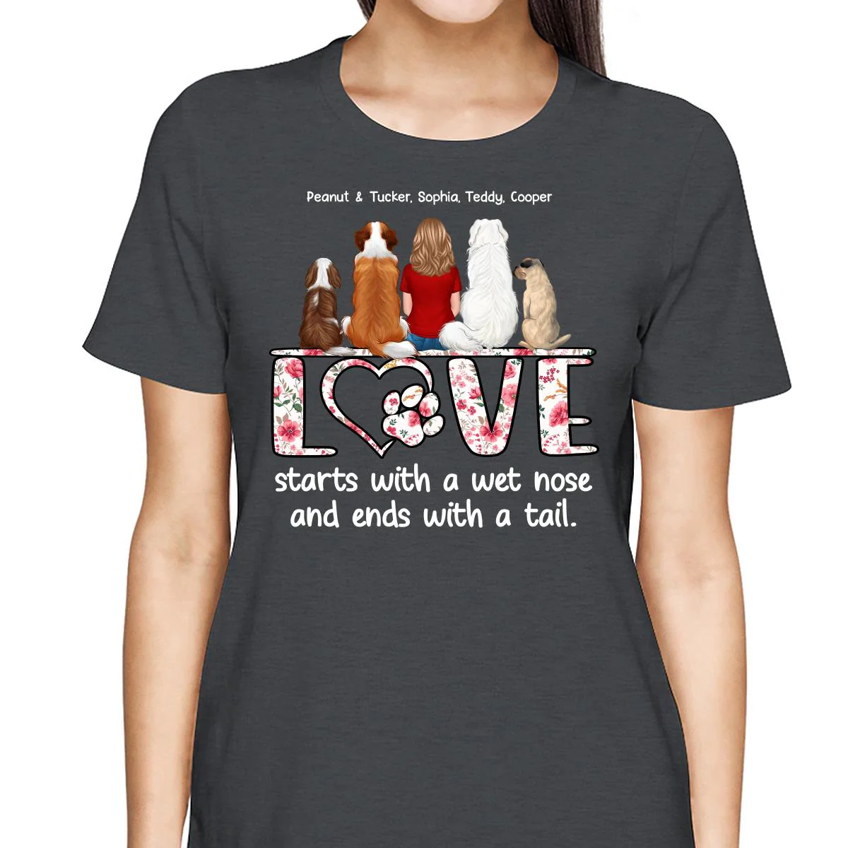 Love Start With A Wet Nose Back View Woman & Dog Personalized Shirt - Image 2