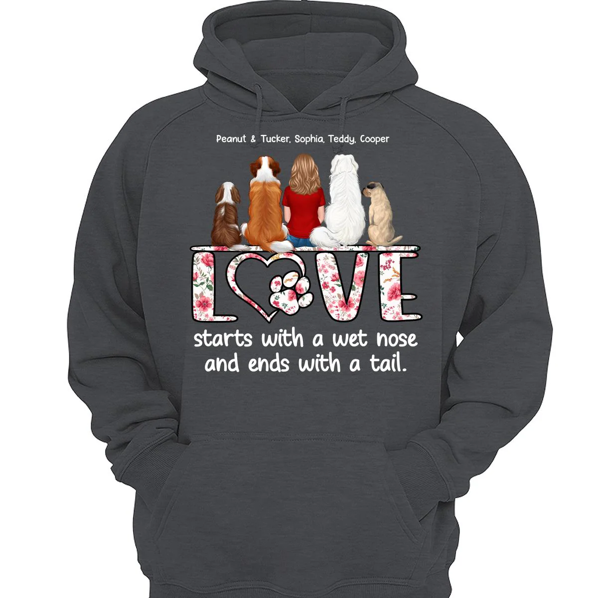Love Start With A Wet Nose Back View Woman & Dog Personalized Shirt - Image 3