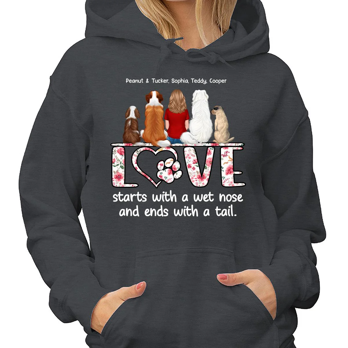Love Start With A Wet Nose Back View Woman & Dog Personalized Shirt - Image 4