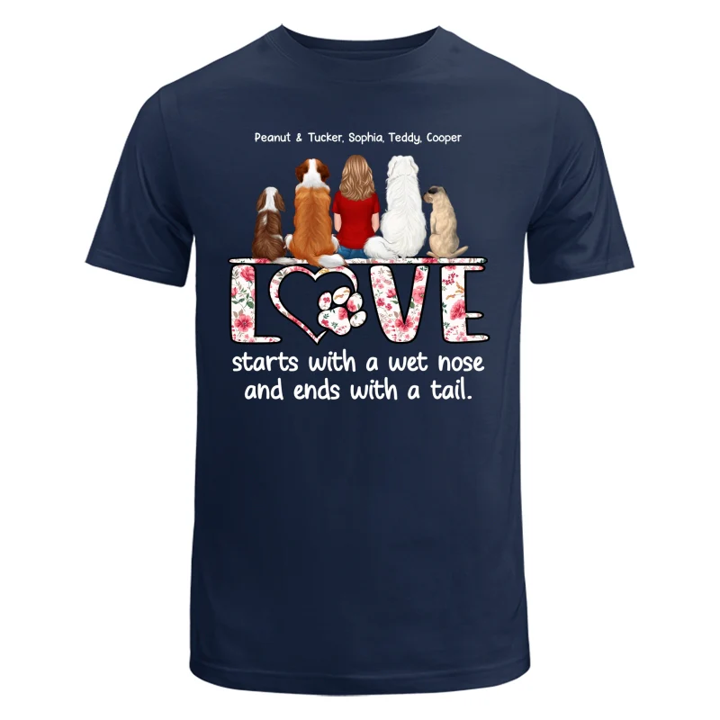 Love Start With A Wet Nose Back View Woman & Dog Personalized Shirt - Image 5
