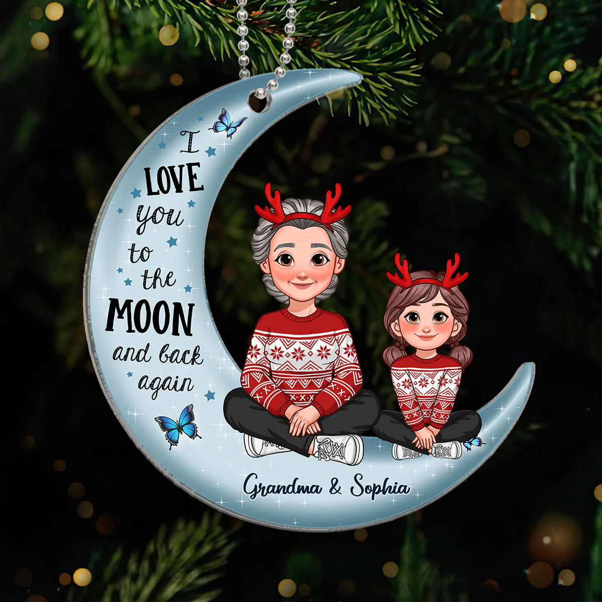 Love To The Moon And Back Christmas Gift For Grandchildren Personalized Acrylic Ornament