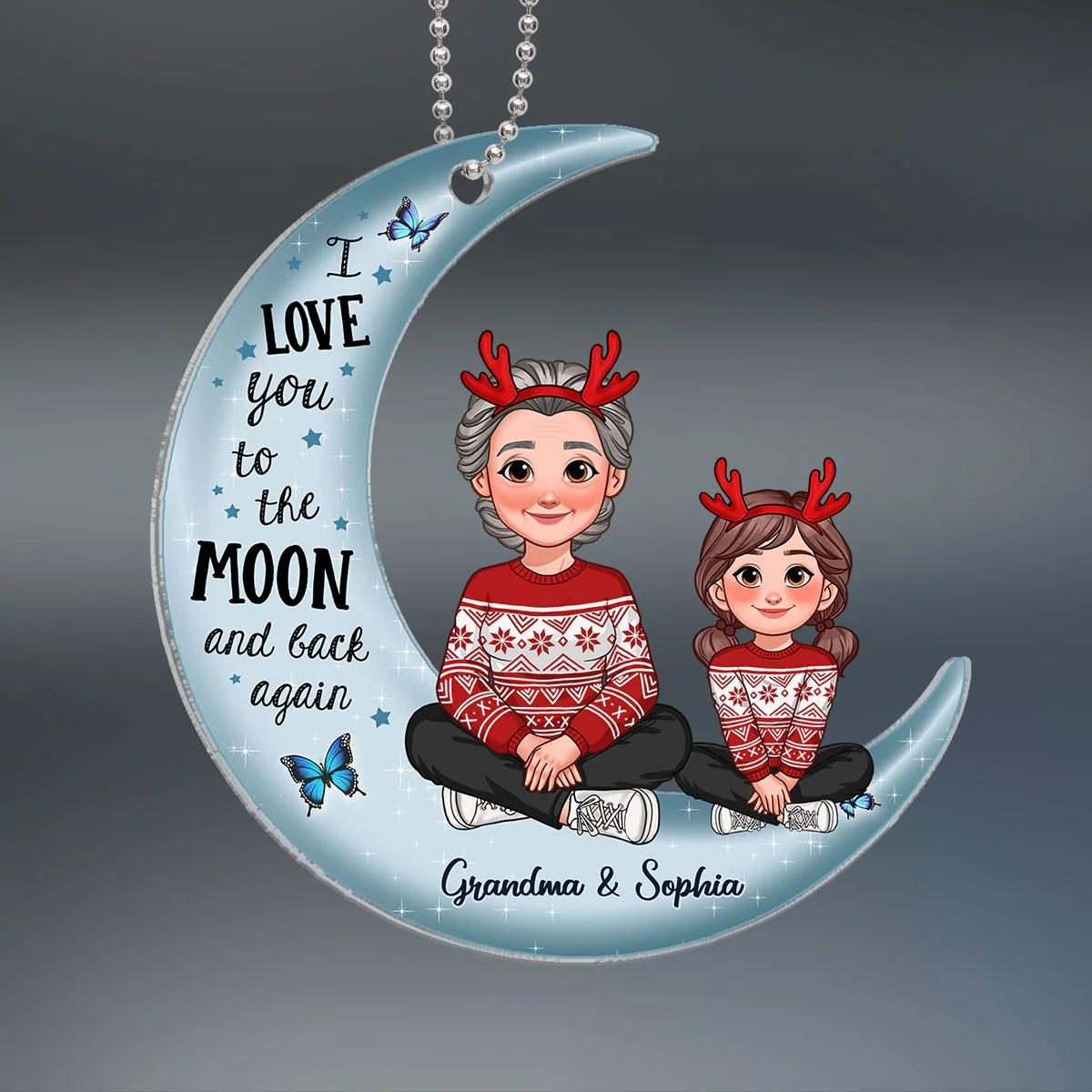 Love To The Moon And Back Christmas Gift For Grandchildren Personalized Acrylic Ornament - Image 2