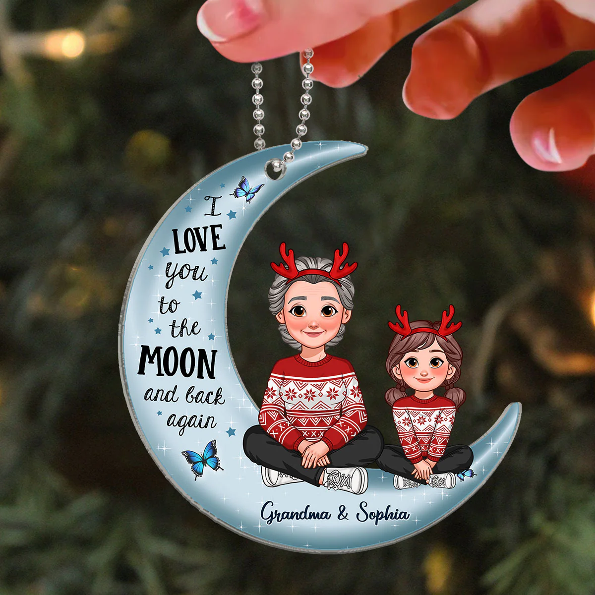 Love To The Moon And Back Christmas Gift For Grandchildren Personalized Acrylic Ornament - Image 3