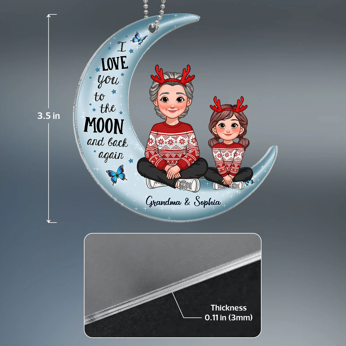 Love To The Moon And Back Christmas Gift For Grandchildren Personalized Acrylic Ornament - Image 4