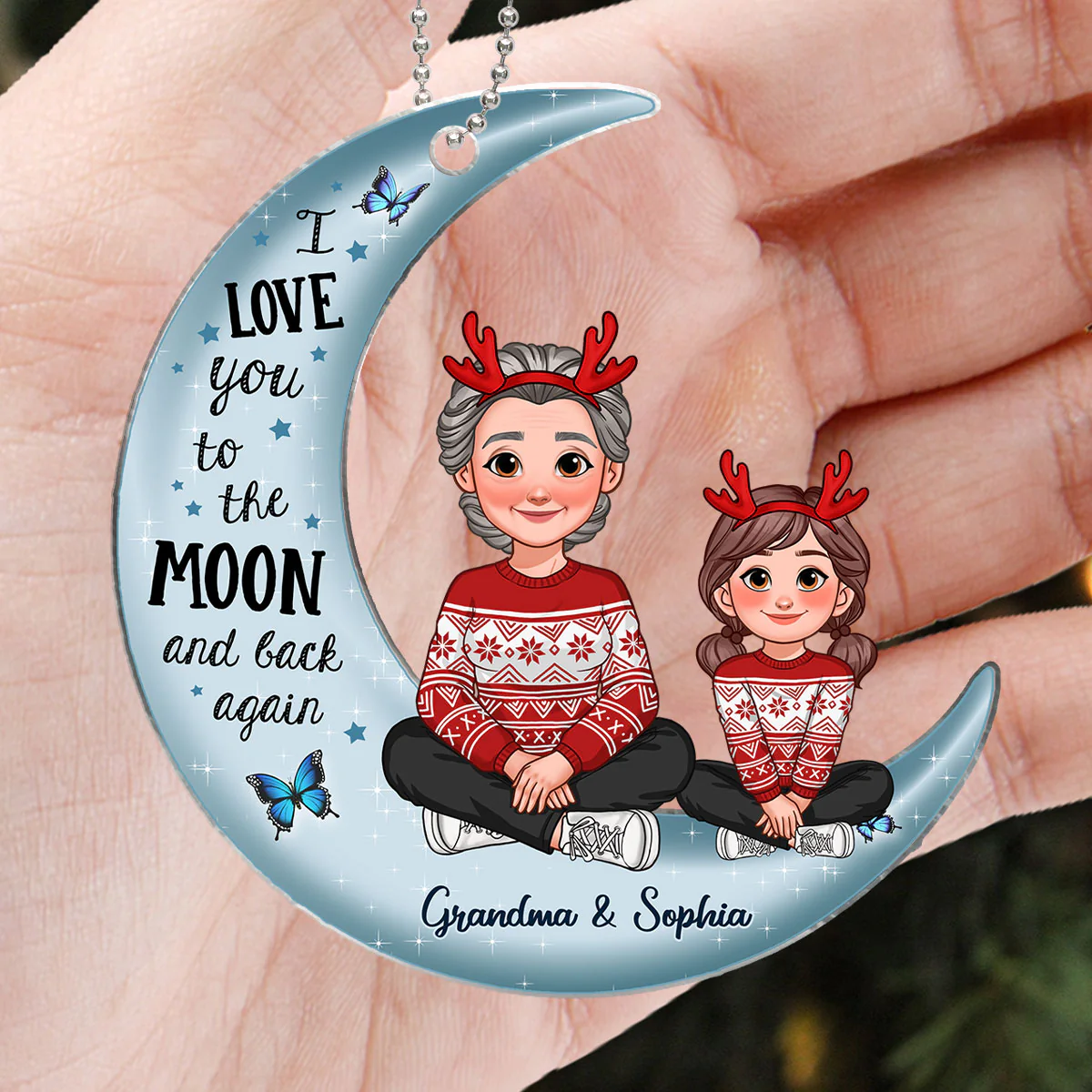 Love To The Moon And Back Christmas Gift For Grandchildren Personalized Acrylic Ornament - Image 6