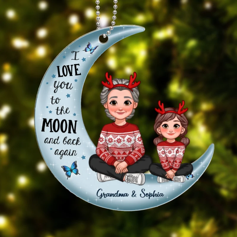 Love To The Moon And Back Christmas Gift For Grandchildren Personalized Acrylic Ornament - Image 7