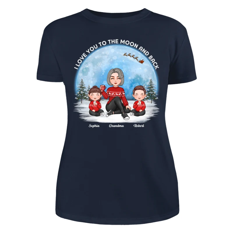 Love To The Moon And Back Cute Grandma Grandkids Sitting Under Moon Personalized Shirt - Image 10