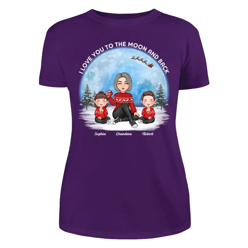 Love To The Moon And Back Cute Grandma Grandkids Sitting Under Moon Personalized Shirt - Image 11
