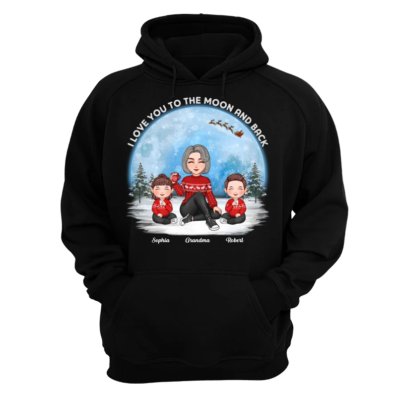Love To The Moon And Back Cute Grandma Grandkids Sitting Under Moon Personalized Shirt - Image 12