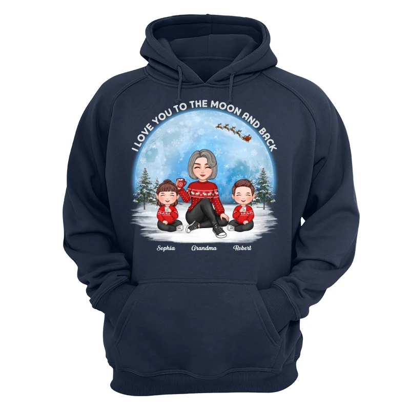 Love To The Moon And Back Cute Grandma Grandkids Sitting Under Moon Personalized Shirt - Image 13