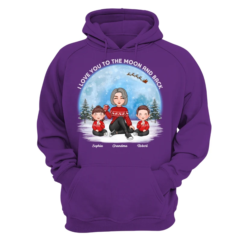 Love To The Moon And Back Cute Grandma Grandkids Sitting Under Moon Personalized Shirt - Image 14