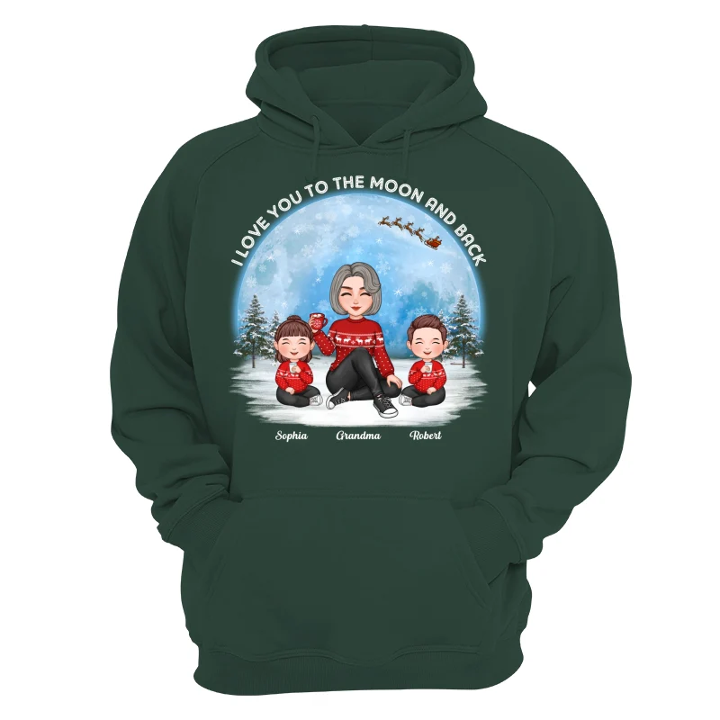 Love To The Moon And Back Cute Grandma Grandkids Sitting Under Moon Personalized Shirt - Image 15