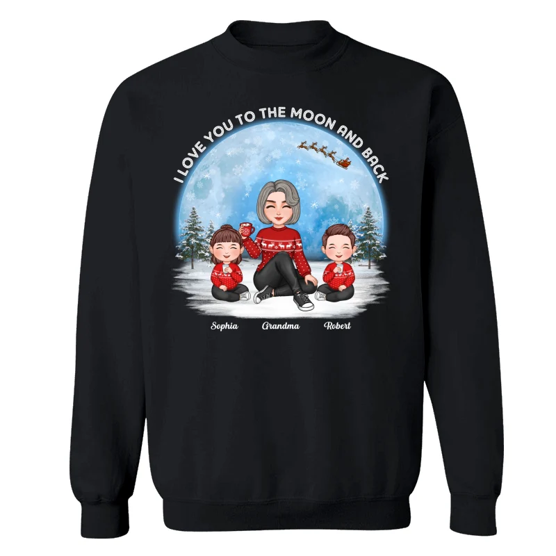 Love To The Moon And Back Cute Grandma Grandkids Sitting Under Moon Personalized Shirt - Image 16