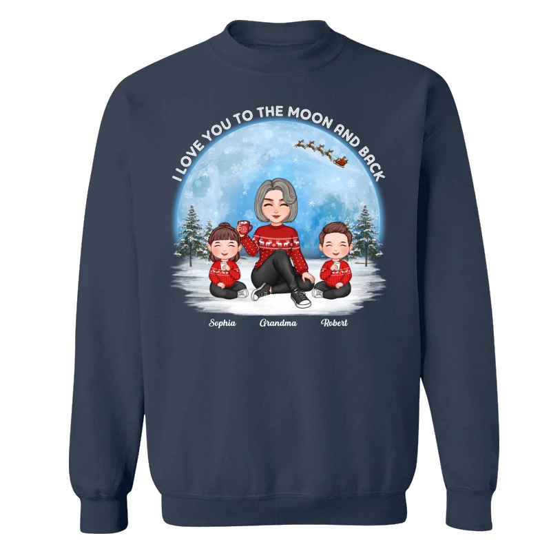 Love To The Moon And Back Cute Grandma Grandkids Sitting Under Moon Personalized Shirt - Image 17