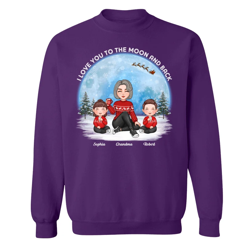 Love To The Moon And Back Cute Grandma Grandkids Sitting Under Moon Personalized Shirt - Image 18