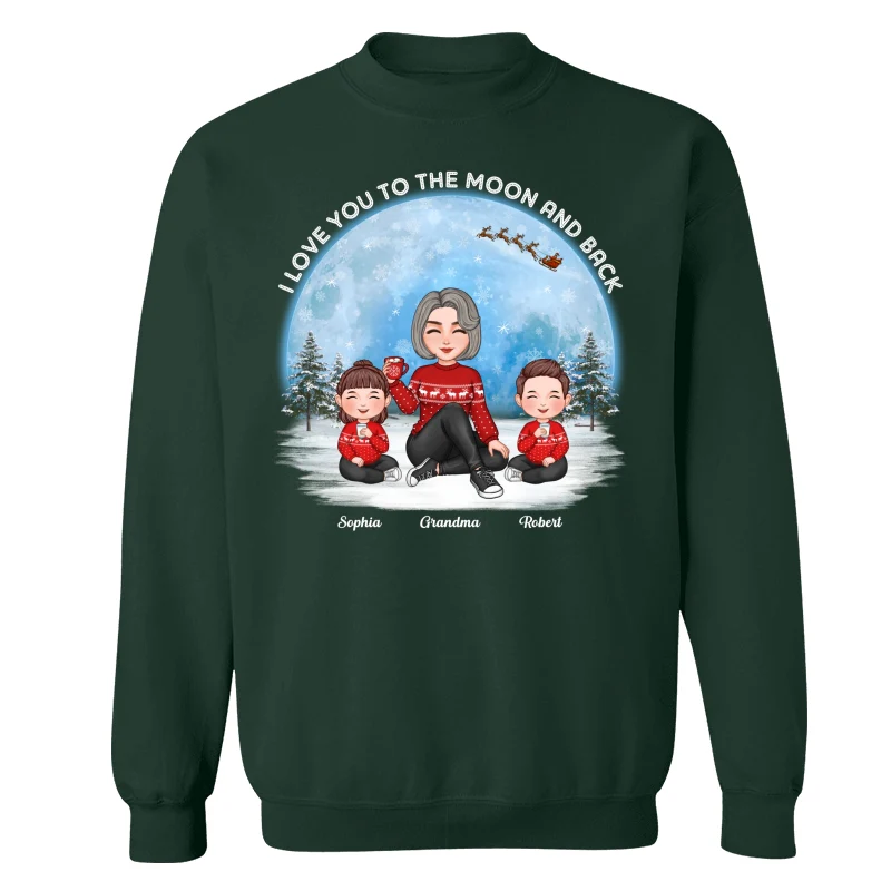 Love To The Moon And Back Cute Grandma Grandkids Sitting Under Moon Personalized Shirt - Image 19