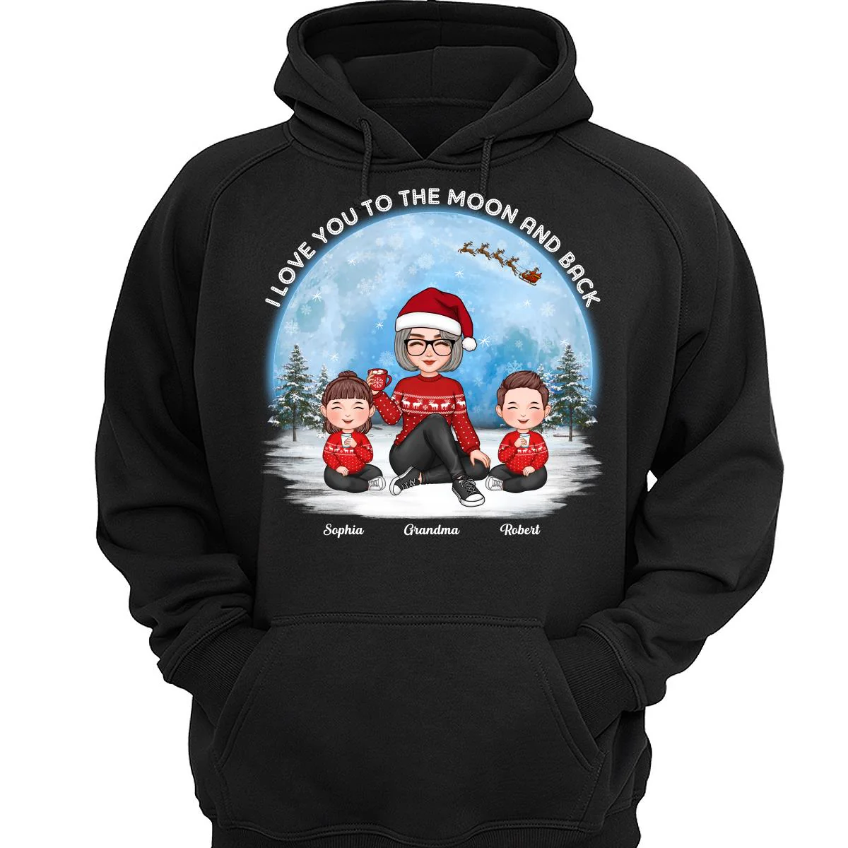 Love To The Moon And Back Cute Grandma Grandkids Sitting Under Moon Personalized Shirt - Image 3