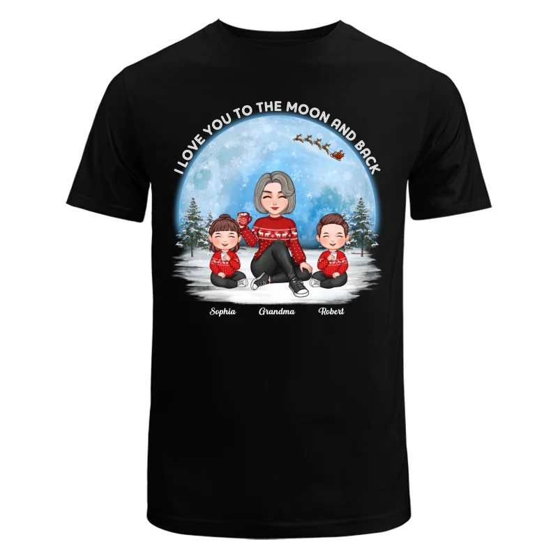 Love To The Moon And Back Cute Grandma Grandkids Sitting Under Moon Personalized Shirt - Image 5