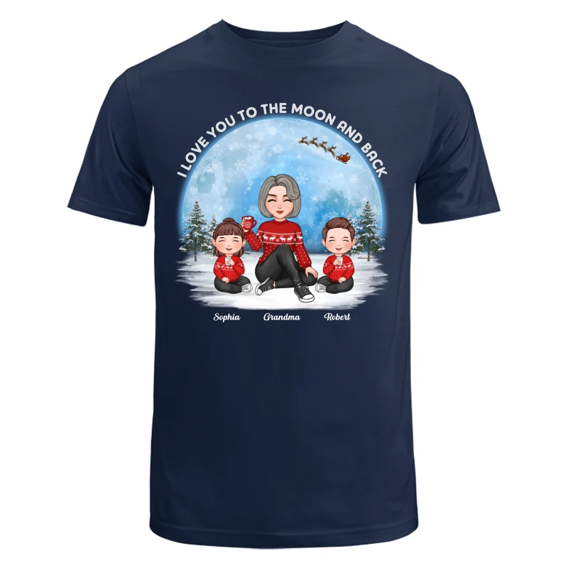 Love To The Moon And Back Cute Grandma Grandkids Sitting Under Moon Personalized Shirt - Image 6