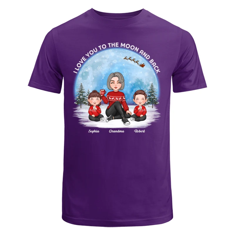 Love To The Moon And Back Cute Grandma Grandkids Sitting Under Moon Personalized Shirt - Image 7