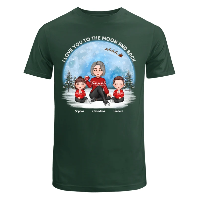 Love To The Moon And Back Cute Grandma Grandkids Sitting Under Moon Personalized Shirt - Image 8