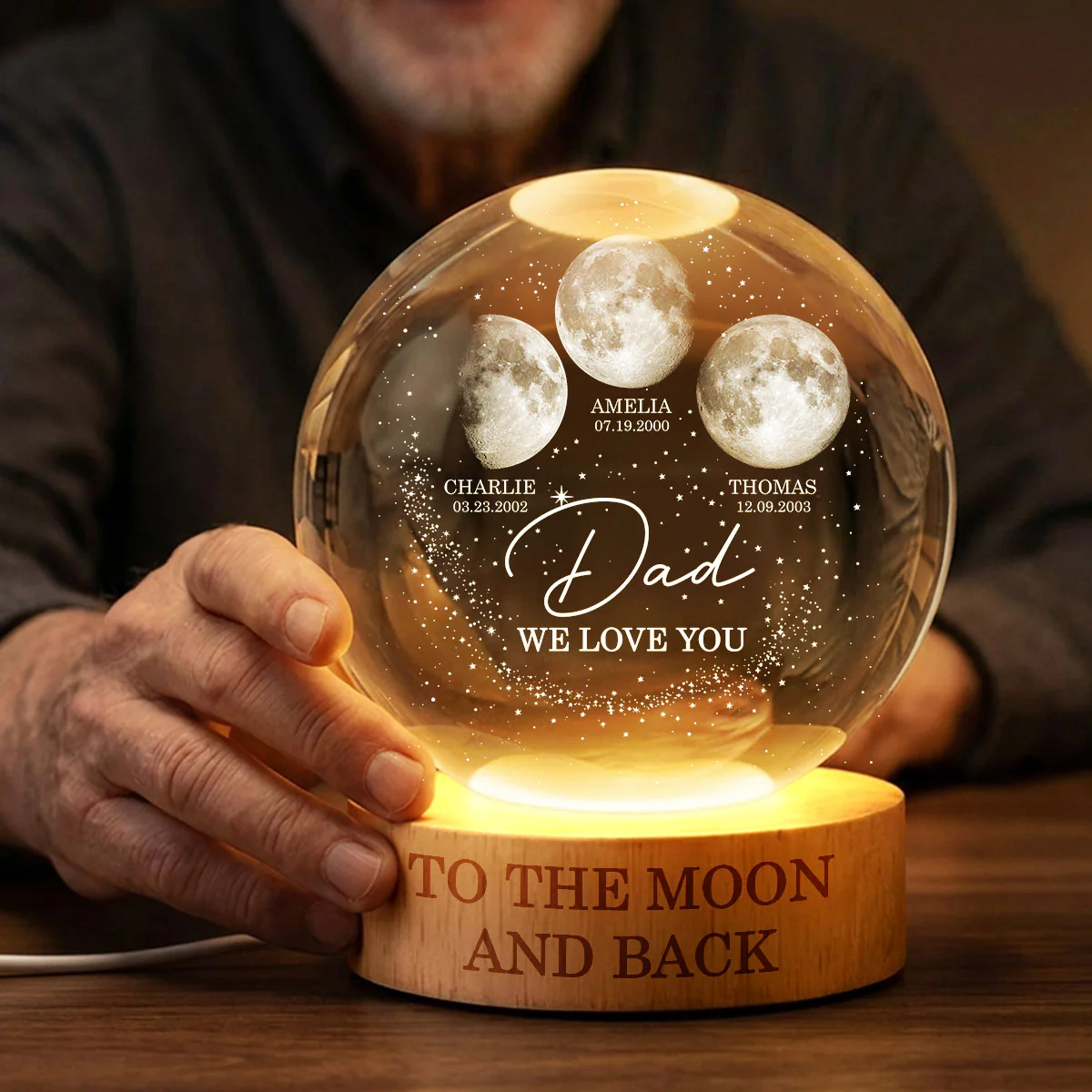 Love to the Moon and Back - Personalized Crystal Ball LED Night Light - Custom Moon Phase by Date,  Gift for Dad, Husband - Image 4