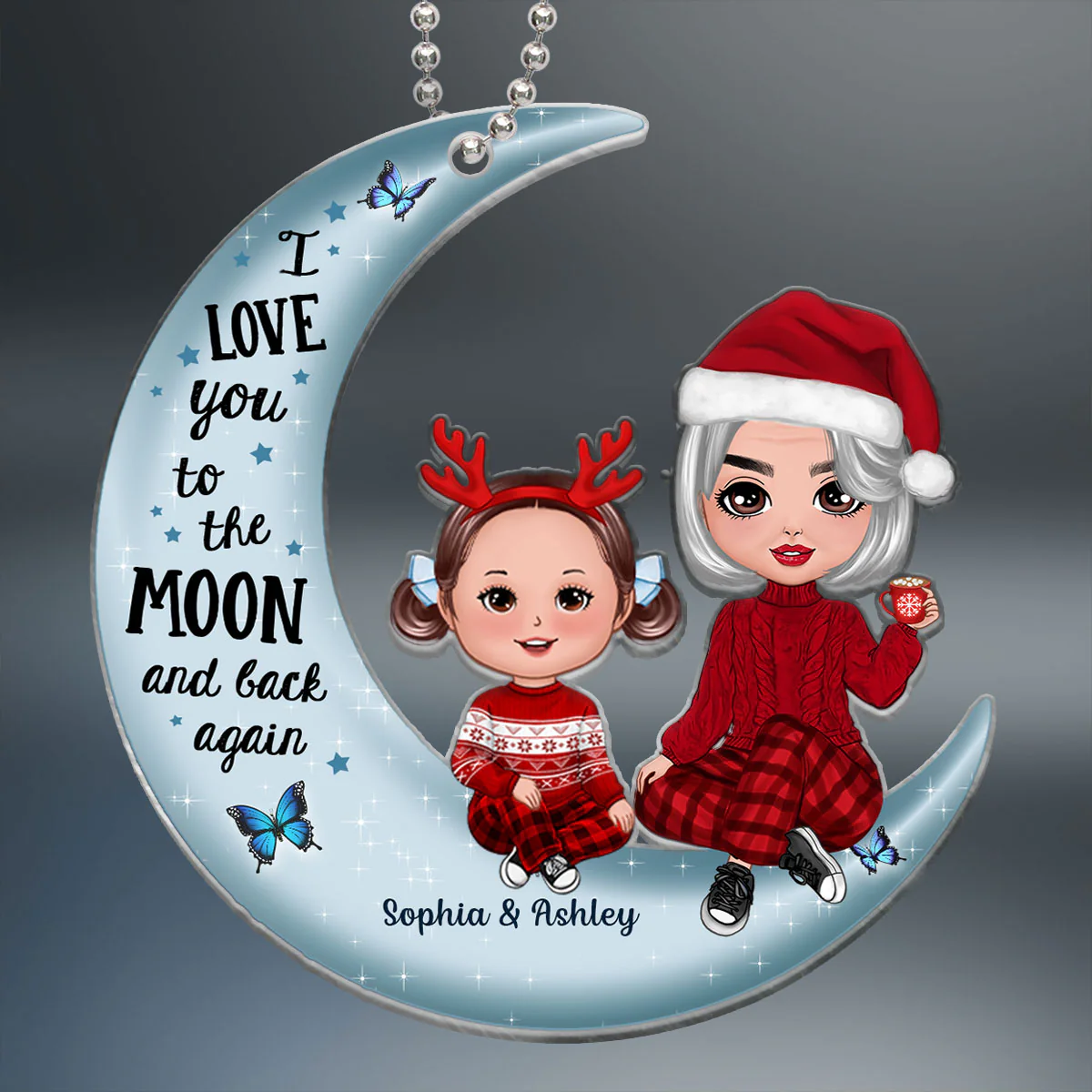 Love To The Moon Doll Grandma Grandkids Personalized Acrylic Ornament - Image 2