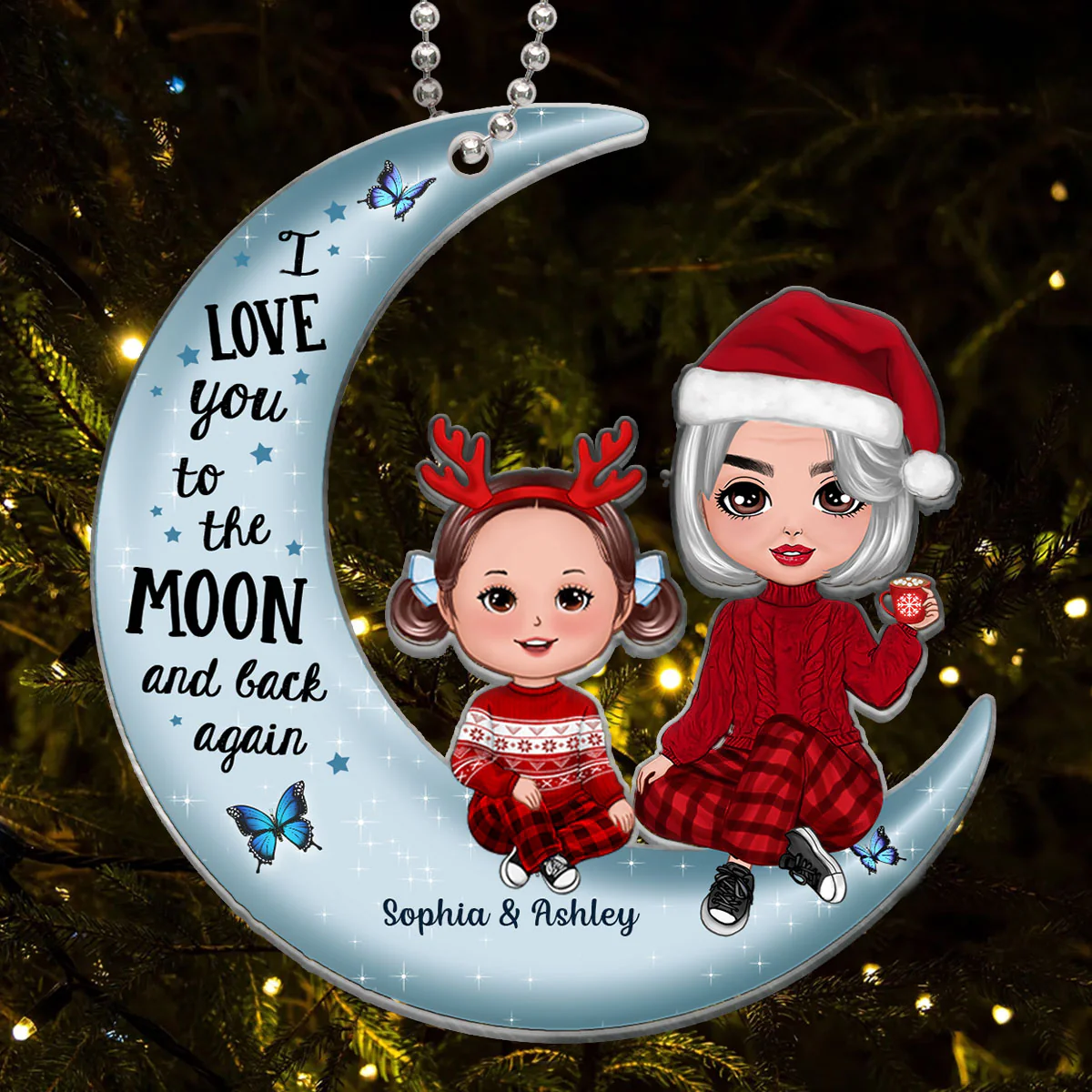 Love To The Moon Doll Grandma Grandkids Personalized Acrylic Ornament - Image 3