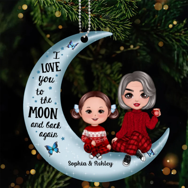 Love To The Moon Doll Grandma Grandkids Personalized Acrylic Ornament - Image 4