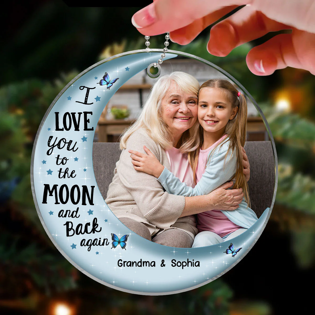 Love To The Moon Grandma Grandkid Photo Inserted Personalized Acrylic Ornament - Image 3