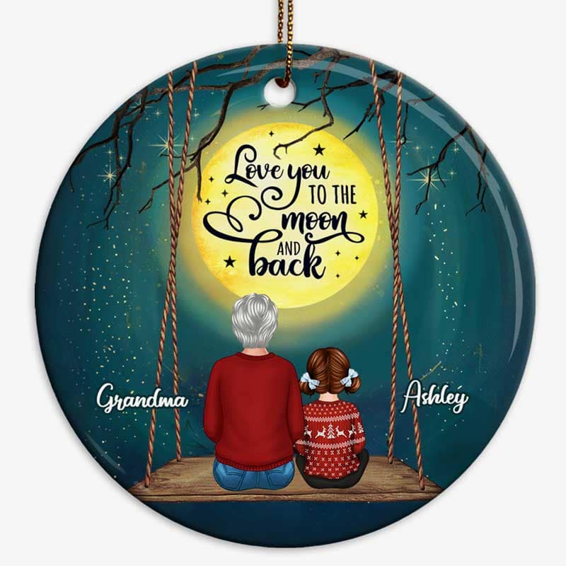 Love To The Moon Grandma Grandkids On Swing Personalized Circle Ornament