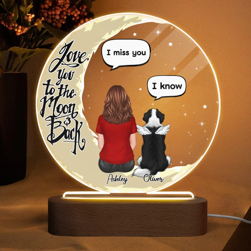 Love To The Moon Pet Memorial Personalized Circle Acrylic Plaque With LED Night Light - Sympathy Gift, Remembrance Keepsake For Pet Lover - Pet Loss Keepsake - Image 4